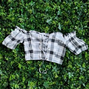 NWT Clayton Liesl Off the Shoulders Crop Top - Gingham Print Cottagecore